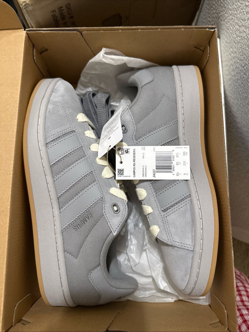 adidas Campus Low-Top Sneakers — Light Gray with Gum Sole